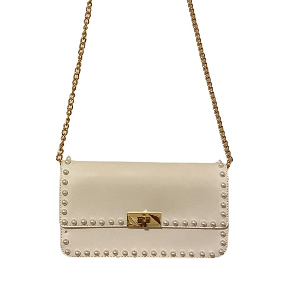 Lulus Elegant Pure White Studded Gold Chain Shoulder Bag - Picture 11 of 12